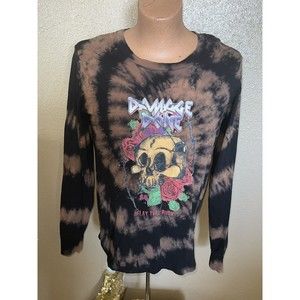 Empyre Back and Brown Tie Dye Long Sleeve Shirt Damage Done Skull Size L